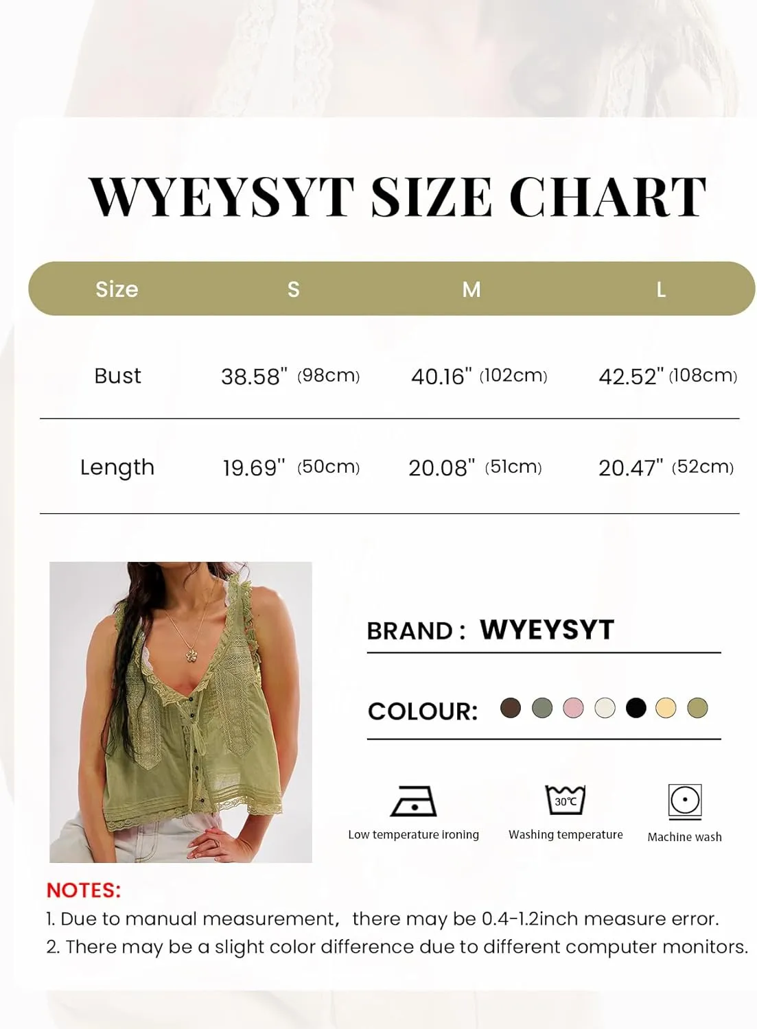 Wyeysyt Women Lace Trim Tank Tops Summer Flowers Boho Semi Sheer Tie Button Front Tops Sleeveless Mesh Going Out Cami Shirt