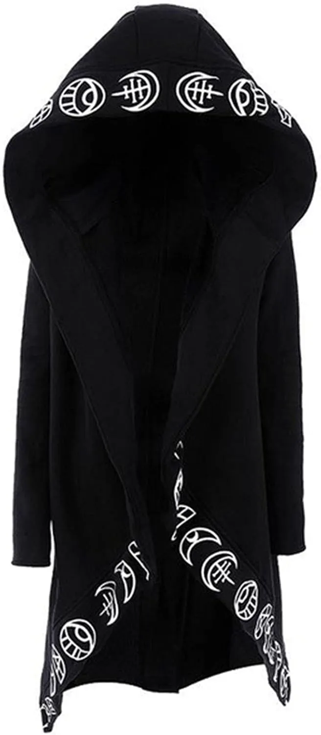 Xiaojmake Women Punk Gothic Sweatshirt Witchcraft Moon Long Hoodie Jacket Oversized Long Sleeve Zip Up Halloween Hooded Coats