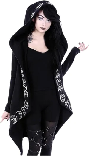 Xiaojmake Women Punk Gothic Sweatshirt Witchcraft Moon Long Hoodie Jacket Oversized Long Sleeve Zip Up Halloween Hooded Coats