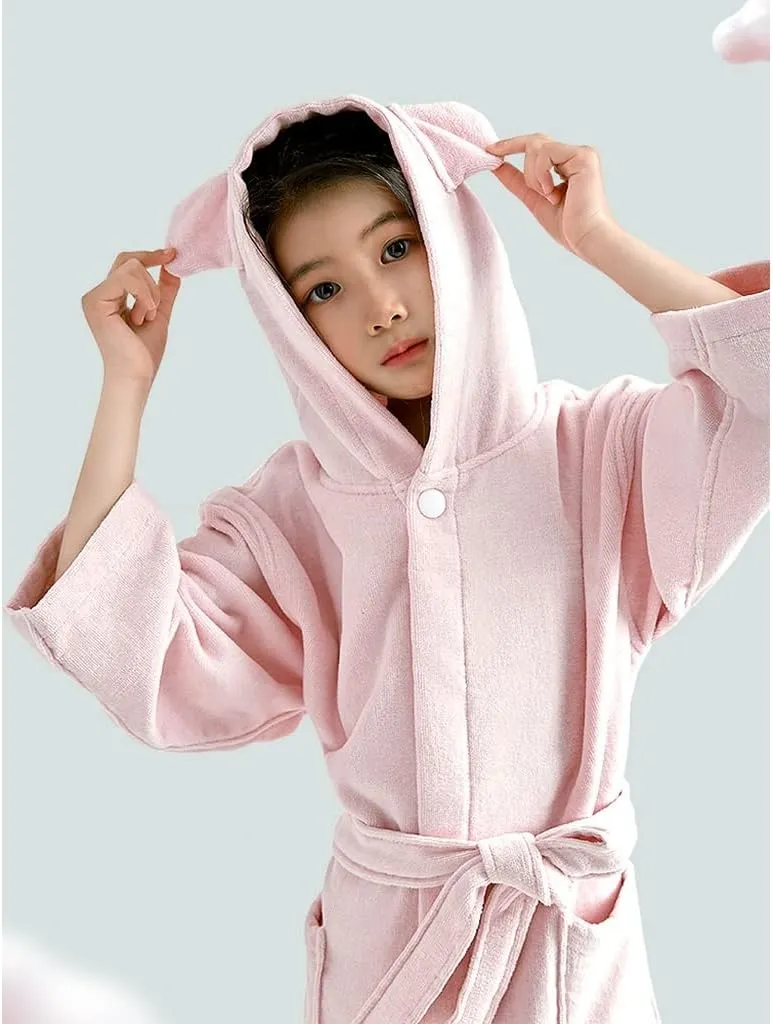 XUEMML Girls Robe,bathrobe With HoodCute & Towel Hooded Robe With Belt For Girls Comfortable Loungewear