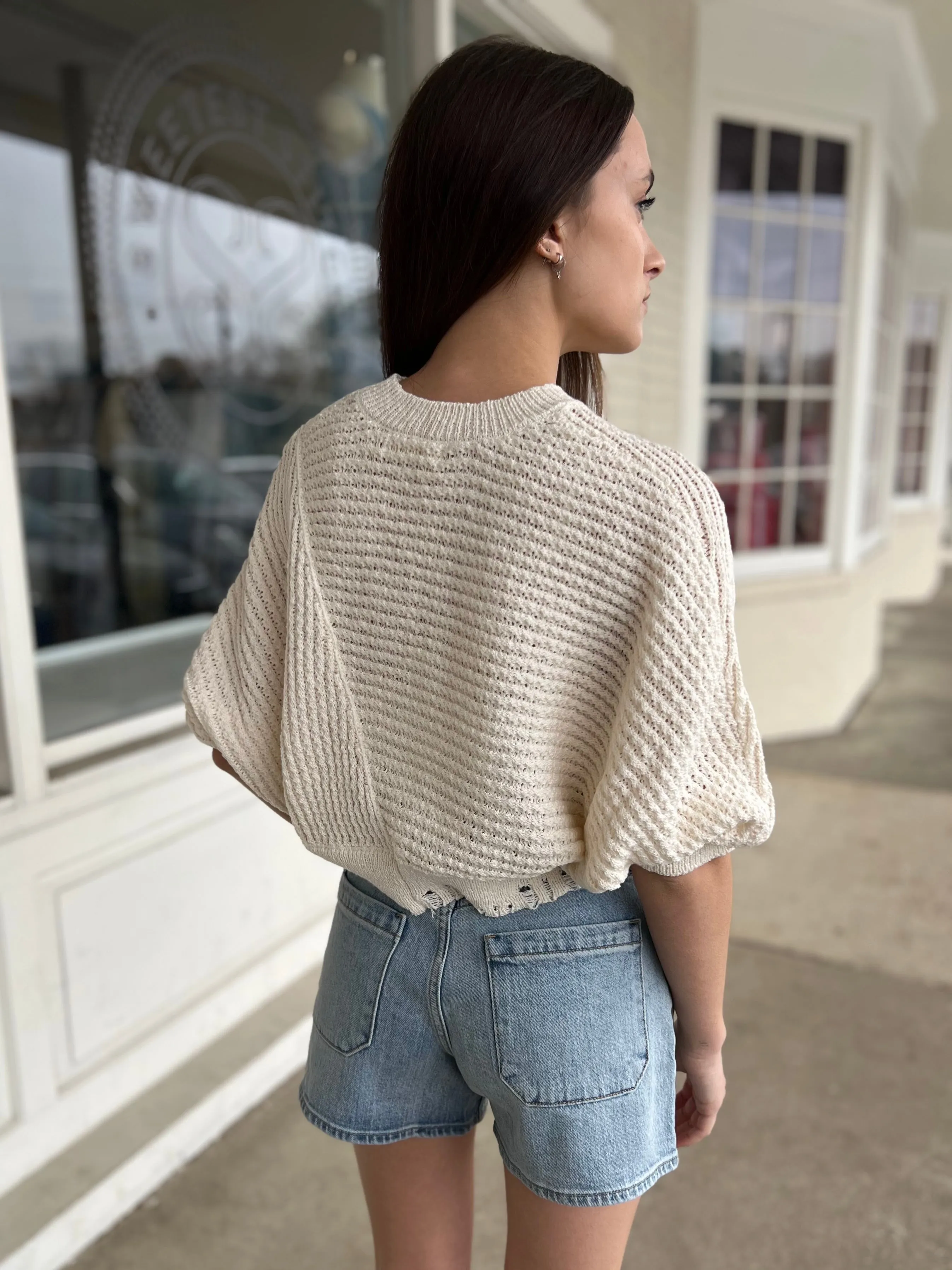 Zari Distressed Knit Sweater - Ivory